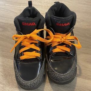 Shaq youth size 3 high top black/orange athletic sneakers